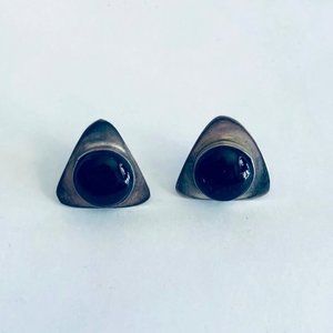 Vintage Sterling Silver 925 Triangle Stud Earrings with Black Onyx